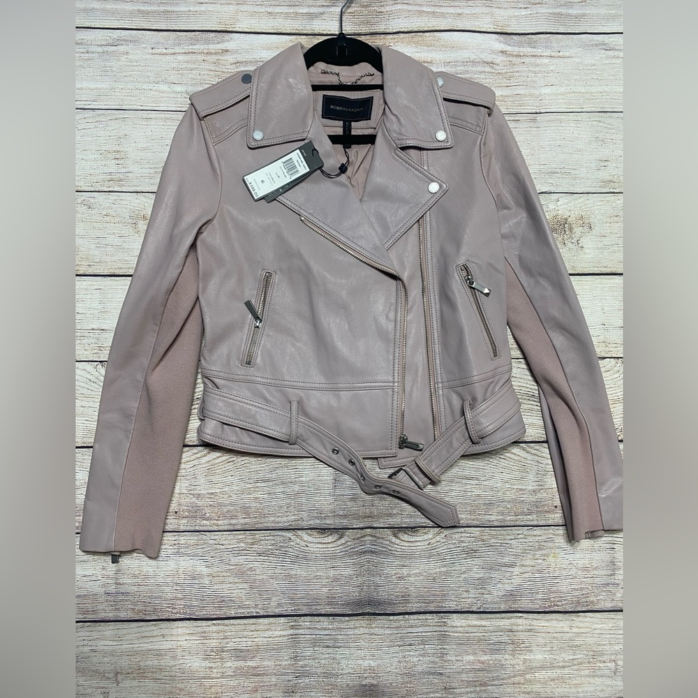 Bcbg Maxazria rose pink leather jacket